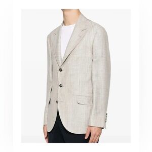 Brunello Cucinelli Light Beige Pinstripe Single Breasted Blazer Size 58